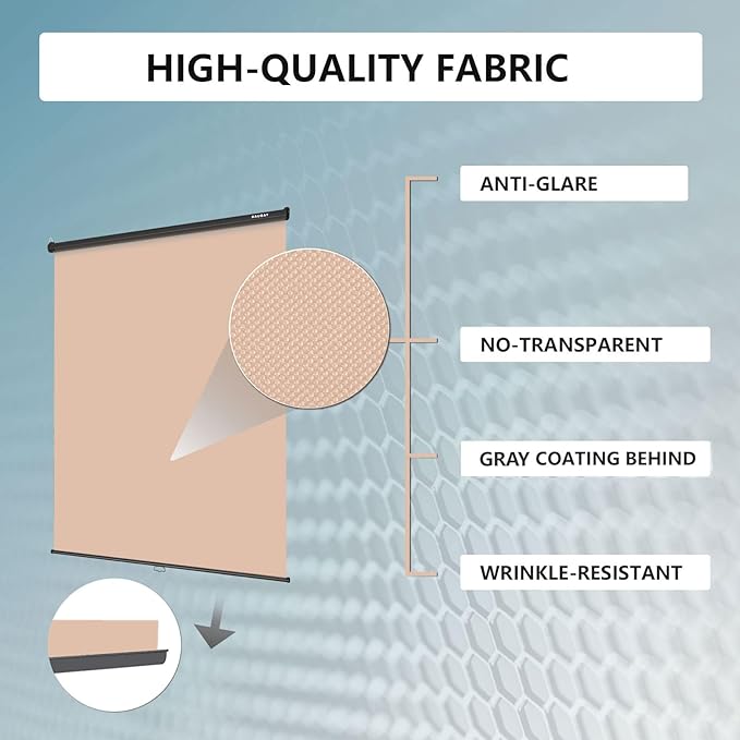 RAUBAY Retractable Pull Down Beige Screen Backdrop - 78.7" x 86.6" Collapsible Wall-Mount Nude Background for Professional Video Production, Photography, TikTok and Video Conferencing