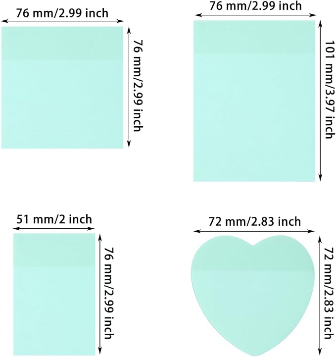 ONLYKXY 4Pack Mixed Shape Transparent Sticky Notes for Annotating,Glitter Pastel Color Waterproof Index Sticker Self-Stick Book Tabs 200Sheets Soft PET Marker Memo Pad for Home School Office (Green)