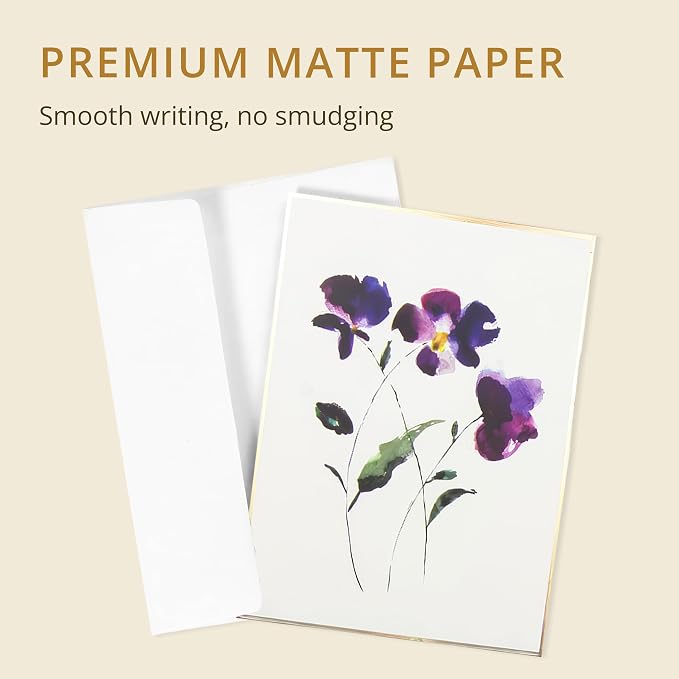 Graphique Watercolor Flowers Greeting Cards | 20 Pack | All Occasion Blank Note Cards with Envelopes | 4 Assorted Floral Designs with Gold Foil Borders | Boxed Set for Personalized Notes | 4.25" x 6"