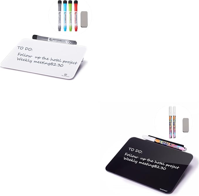 Small Desktop Glass Dry-Erase Whiteboard - 8 X 6 Inches Tabletop Easel Whiteboard with Stand × 2