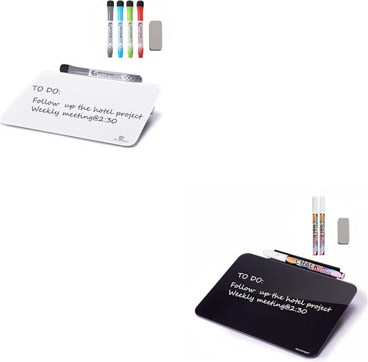 Small Desktop Glass Dry-Erase Whiteboard - 8 X 6 Inches Tabletop Easel Whiteboard with Stand × 2