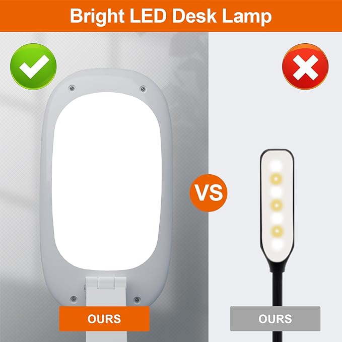 Akejrym LED Desk Lamp for Office Home & Battery Operated Lamp Rechargeable Lamp Foldable & Portable Light, [2-Fold Bracket] 3 Brightness Dimmable Small Desk Lamp Wireless Reading Lamp (White)