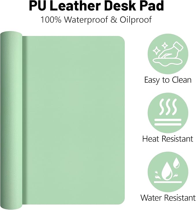 Large Green Desk Mat, Long Mouse Pads for Desks Non-Slip, Waterproof Desk Mat Computer Mat Leather Desk Pad Protector for Office/Study/Home/Decor (47.2" x 16.9")