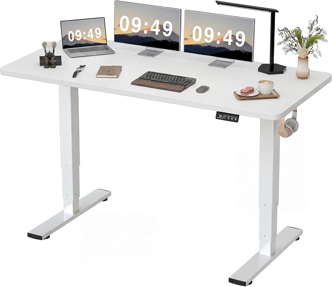 Furmax Electric Height Adjustable Standing Desk Large 63 x 24 Inches Sit Stand Up Desk Home Office Computer Desk Memory Preset with T-Shaped Metal Bracket, White