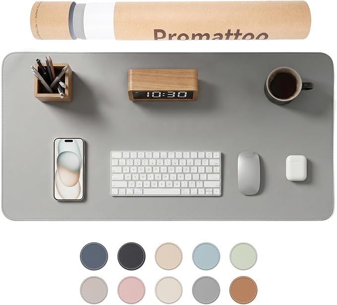 Large Desk Pad Non-Slip Desk Mat Protector for Keyboard Mouse Waterproof Vegan Leather Surface Faux Leather Laptop Mat Smooth Mouse Pad Premium Gift Tube Mist Gray 35" x 17"