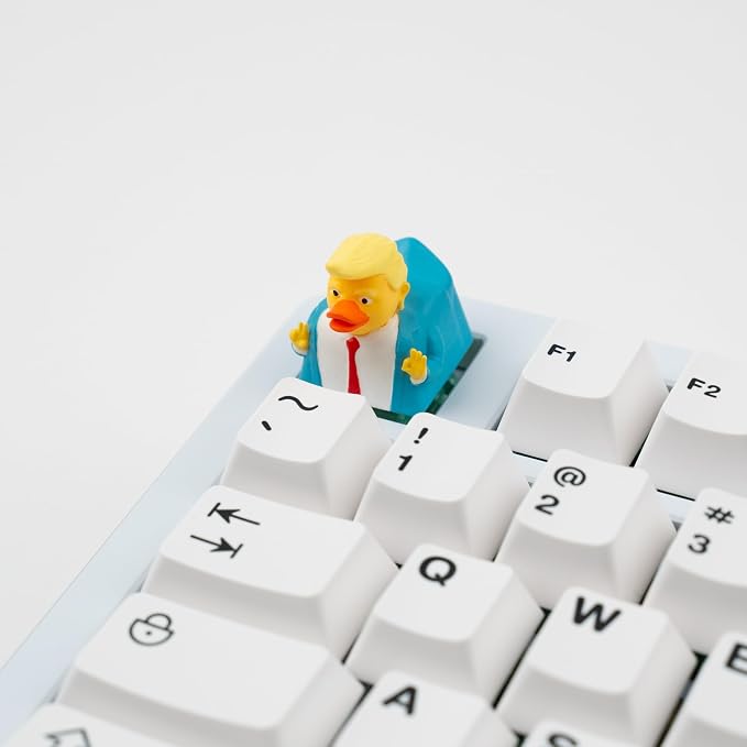 Artisan Duck Keycap for Mechanical Keyboards, Yellow and Blue Business Suit Design, Handmade Resin, 1U Size, MX Switch Compatible, Gaming Keyboard Keycaps