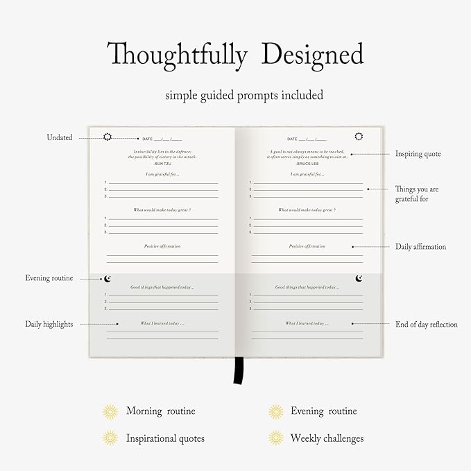 The Gratitude Journal - for More Mindfulness, Happiness, Positive Vibes, Affirmations, Productivity, and Self Reflection -Undated Daily Journal