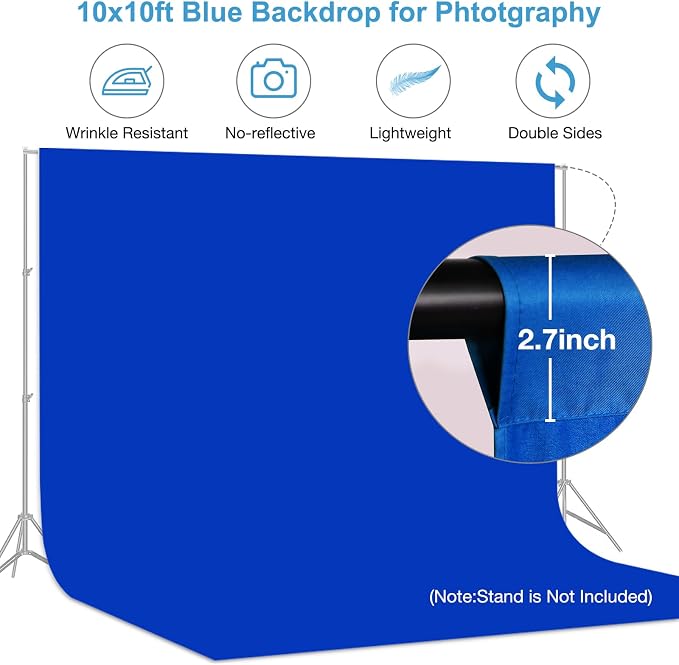 Aimosen 10x10 FT Royal Blue Screen Backdrop for Photography, Large Chromakey Blue Photo Background for Party Portrait Photoshoots Booth Video Studio, High Density Polyester Cloth Fabric Curtain Sheet