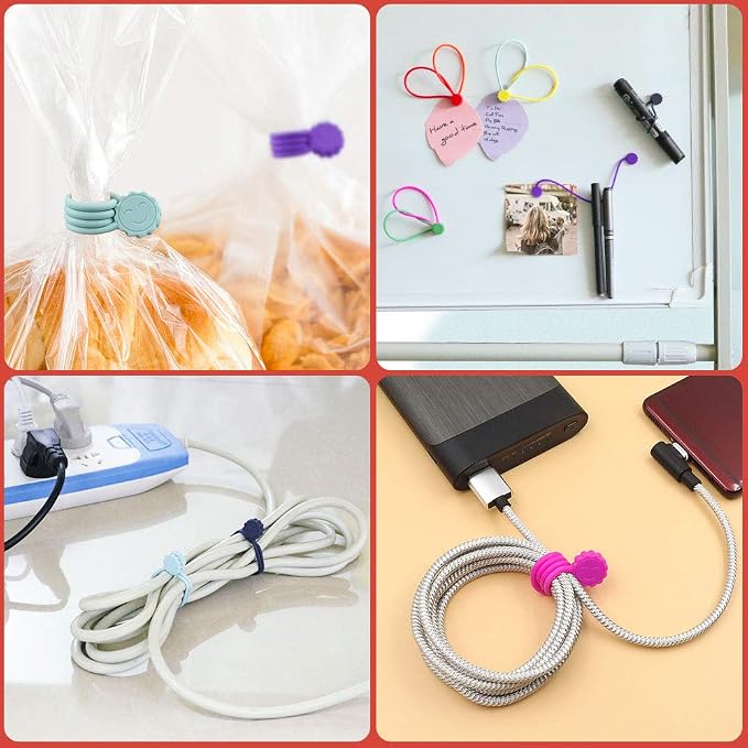 Rich&Ray Magnetic Reusable Silicone Cable Ties, Phone Cord Holder - 7.48'' (9Color - 9pack)