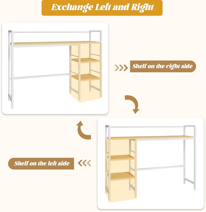 HavenlyYouth Desk Shelf, 38.6 Inch Wood Desk Organizer Shelf for Computer Monitor, Desk Hutch Storage, Desktop Shelf for Top of Desk, 3 Tier Desktop Bookshelf for Home Office Dorm, White