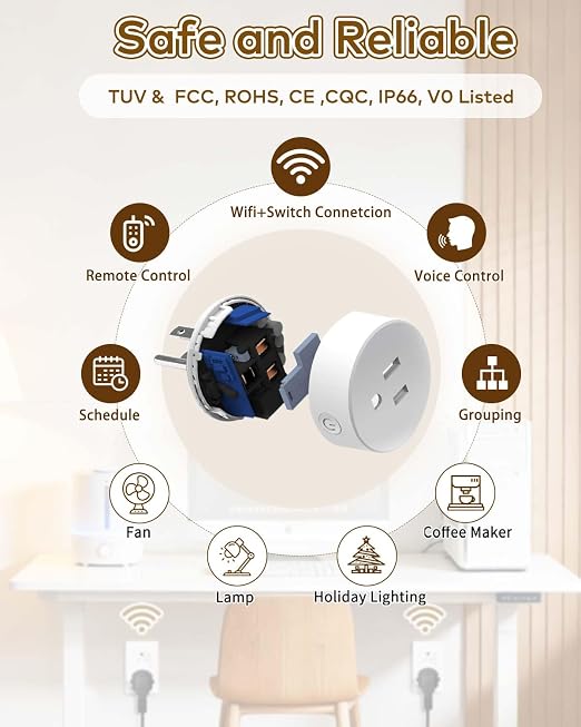 Wireless Remote Control Outlet Plug,NineLeaf Smart Outlets for Household,On Off 3 Smart Plugs 1 Switch Compatible with Tuya,Alexa and Google Assistant,Timer Outlet,No Wiring,White