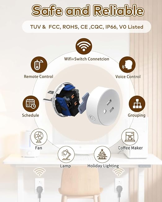 NineLeaf Smart Plug, WiFi Smart Plugs Work with Alexa and Google Home via Tuya,Wireless Outlets Timer with APP Remote Control, 2.4GHz Wi-Fi Only, No Hub Required, TUV FCC Listed (6 outlets+1 Switch)