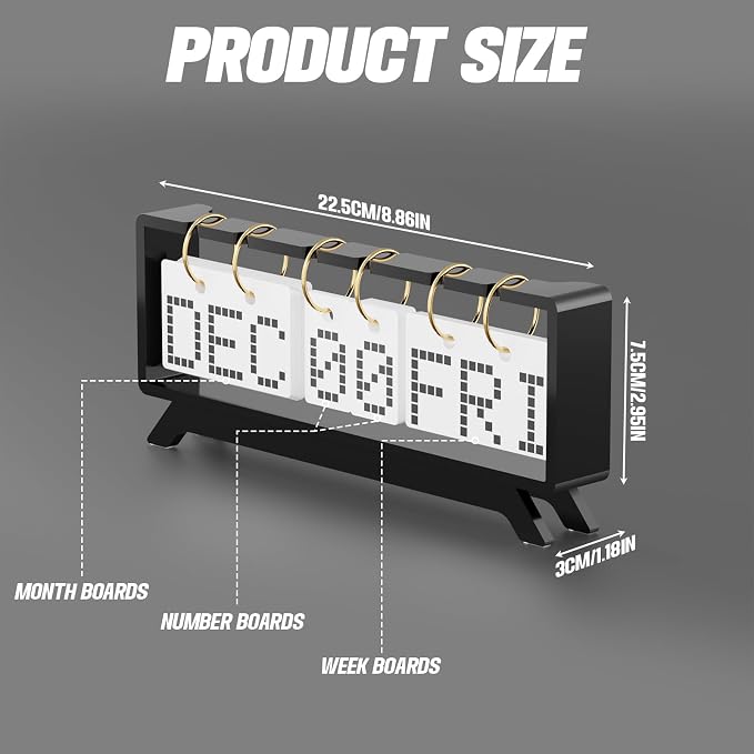 Desk Acrylic Calendar, Perpetual 2026 Daily Display Calendar, Reusable Yearly Wall Standing Calendars with Wall Hook for Home Office Decor Desk Accessories (Black)