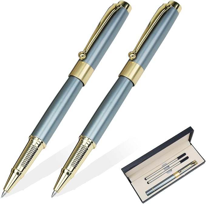 YIVONKA Ballpoint Pen Black Refill,Luxury Ballpoint Line width 0.5mm,Best Ball Pen Gift Set for Men & Women Professional Executive,Office,Nice BallPens Classy Gift Box (2 Blue)