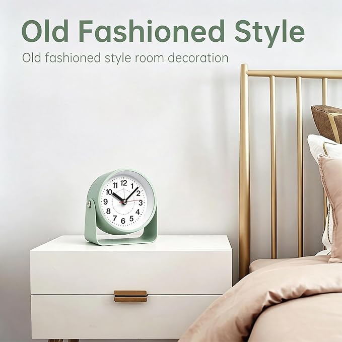 3.5" Analog Alarm Clock, Small Retro Desk Clock 360° Adjustable Angle | Silent Table Metal Clock with Night Light Snooze for Living Room Decor,Bedroom,Bedside,Shelf, Snooze Clock for Adults