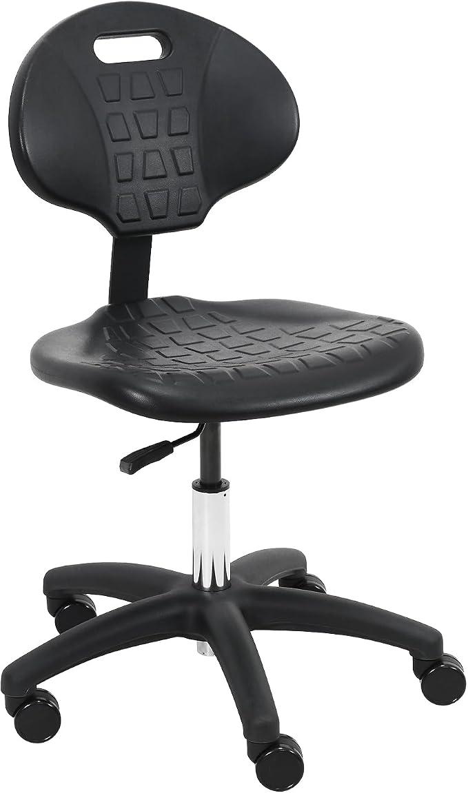 BenchPro Deluxe Chrome & Firm Polyurethane Foam Chair 5" of Height Adjustment (16"-21" Seat Ht). 450 lb Capacity. for Automotive, Lab, Cleanroom, Home