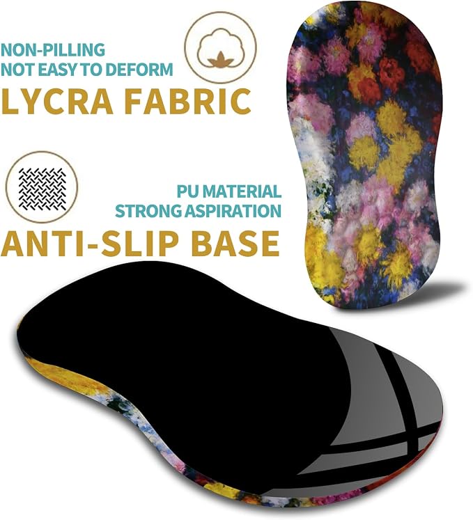 Hokafenle Ergonomic Mouse Pad Wrist Support with Massage Design, Wrist Rest Pain Relief Mousepad with Memory Foam&Non-Slip PU Base, Mouse Pads for Wireless Mouse & Desk(12x8 inch,Monet Chrysanthemum)