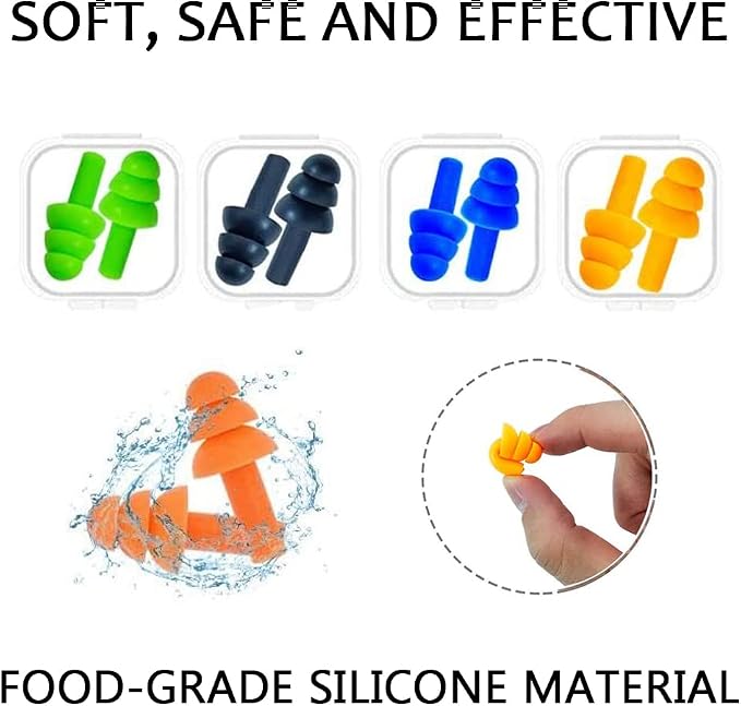 Earplugs for Sleeping, 9 Pairs Silicone Ear Plugs for Swimming with Aluminum Carry Case Noise Reduction for Learning, Hearing Protection, Concerts, Airplanes, Shooting for Woman, Man, Kids (9)