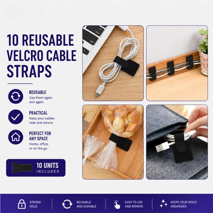 Cable Management Kit for Desk, 34-Piece, Black, Magnetic Organizer, Silicone Clips, Velcro Straps, Sleeve Wrap, Adhesive Cord Holders Office, Home & Gaming Setup cord organizer