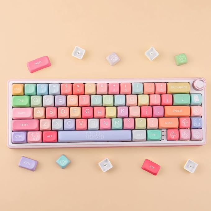 Tsungup PBT MOA Keycaps126 Keys Cute Gummy Bear Rainbow Candy Custom Keycaps 100 Percent Keyboard,Dye Sublimation Keycap Keyboard Keycap Set for MX Switches Mechanical Keyboard(only keycap)