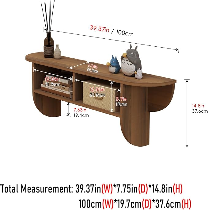 Floating Solid Wood Console Table, 39'' Wall Mounted Narrow Entryway Table with Storage Shelf, Modern Couch Table Small Entry Way Tables for Entryway, Front Hall, Hallway (Walnut, 39.37IN)
