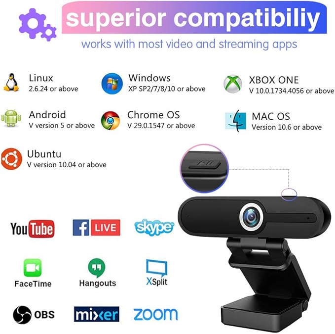 HZQDLN 4K Webcam with Microphone, 8MP Laptop PC Desktop Computer Web Camera, USB Webcams for Video Calling Recording Streaming Video Conference, Webcam with Tripod，Privacy Shutter