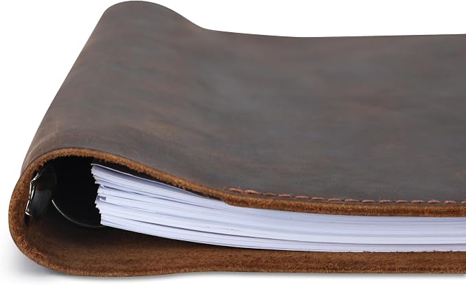 Premium Leather 3-Ring Binder Portfolio, 8.5x11 Inch Letter Size Organizer Folder, Refillable 3-Hole Paper BusinessBinder, Resume Folio for Men and Women (Brown)