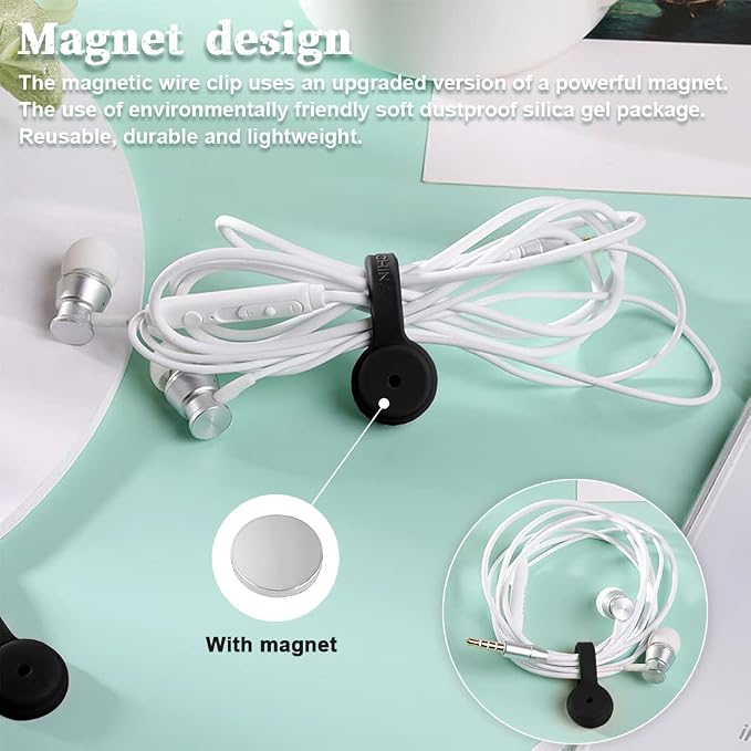 Viaky Magnetic Cable Ties 6-Pack,Silicone Cord Ties Cable Clips,Black | Magnetic Cord Organizers for Wires, USB Cables, Earphones,Reusable Twist Ties Wire Organizer for Home,Office,Kitchen,School