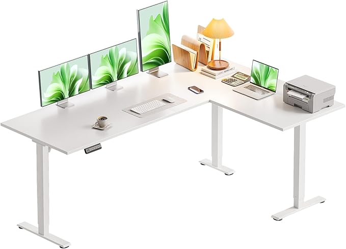 Casaottima 63 Inch Electric L-Shaped Standing Desk, Reversible Corner Desk with Height Adjustment, Large Ergonomic Workstation for Home Office, Reception Room, White
