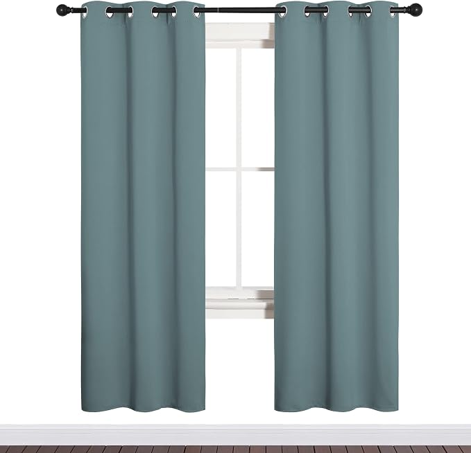 NICETOWN Modern Blackout Curtains Noise Reducing for Bedroom, Thermal Insulated and Privacy Room Darkening Drape Panels for Boy's Guest Room Door Window (Greyish Blue, 2 Panels, W34 x L72 -Inch)