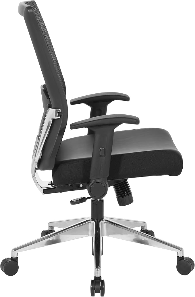 Space Seating 867A Series Adjustable Manager's Office Chair with Breathable Matrix Back and Padded Flip Arms, Black Bonded Leather