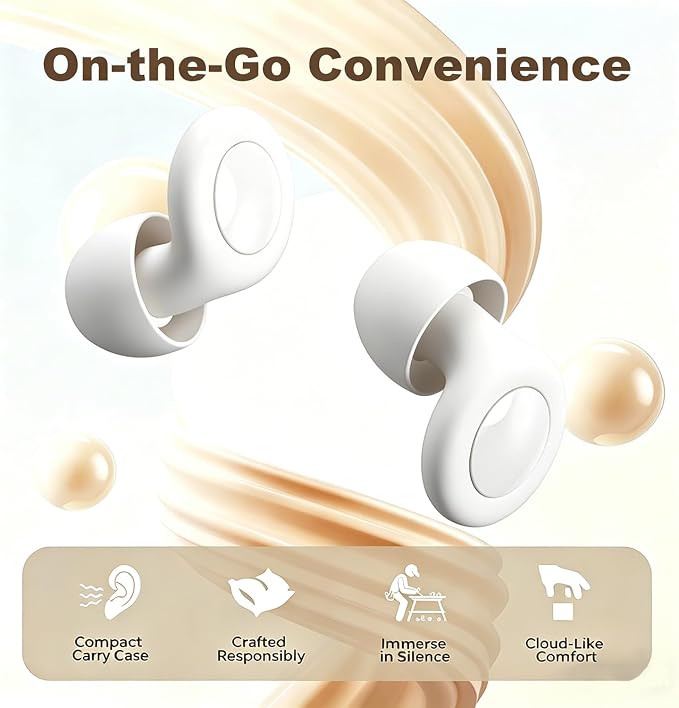 Noise Reduction Ear Plugs,Reusable Silicone Earplugs for Sleeping, Snoring, Travel, Comfortable Side Sleepers (White)
