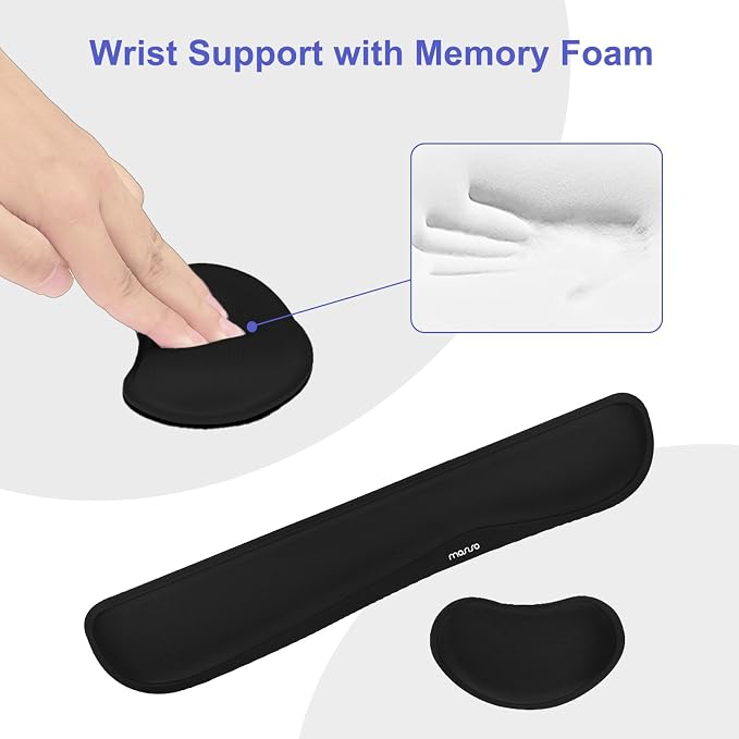 MOSISO Keyboard Mouse Pad Set, Gaming Mouse Pad&Keyboard Wrist Rest&Wrist Rest, Ergonomic Wristrests with Memory Foam Home Office Easy Typing Cushion Non-Slip Mousepad, Black
