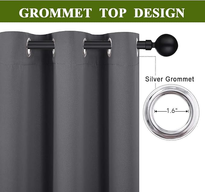NICETOWN Sliding Door Curtains, Wide Thermal Blackout Patio Door Curtain Panel, Sliding Door Drapes/Draperies with Grommet Top (Gray, W70 x L84)