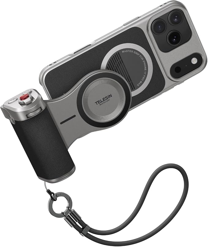TELESIN Magnetic Master Grip Universal for iPhone/MagSafe, Phone Camera Grips Kit Built 3200mAh Battery Wireless Charging - DSLR Style Handle Holder -【Graphene Case Only for iPhone 17 Pro Max】