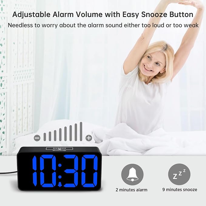 DreamSky Small Digital Alarm Clock for Bedroom with Large Big Numbers | Electric Bedside Desk Clock with USB Charging Port, Brightness Dimmer, Adjustable Alarm Volume, USB-C Adapter Powered