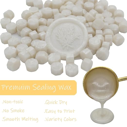 250pcs Wax Seal Beads Pearl White, Andotopee Premium Sealing Wax Beads for Stamp Seals, Octagon Seal Stamp Pellets Refill Pack for Wedding Invitation, Letter Envelope, Scrapbook DIY & Bridal Crafts