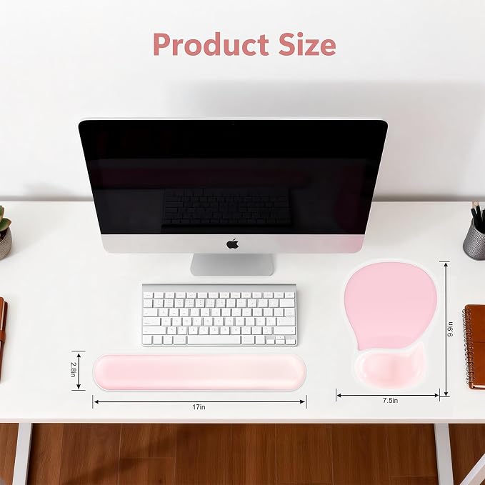 AKIT Ergonomic Gel Mouse Pad and Keyboard Wrist Rest, Non-Slip, Pink | Gel Wrist Support for Typing Comfort Non-slip Base Fits Standard Keyboards and Mice Reduces Fatigue During Long Work Sessions