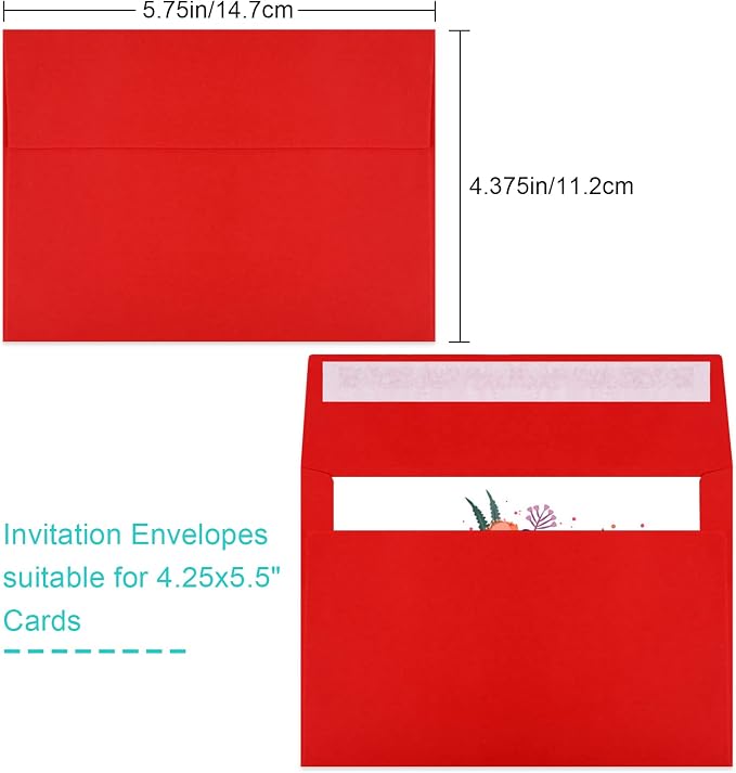 70 Packs of Invitation Envelopes, A2 Envelopes Red Postcard for 4.5x5.5 for Invitations, Self Seal for Photos RSVP, Greeting Cards