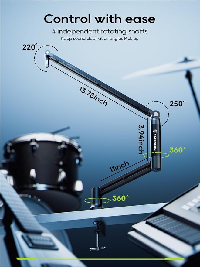 CACENCAN M05 Boom Arm, 360° Rotatable Microphone Stand with Desk Mount, Foldable Desk Mic Arm with 3/8'' to 5/8'' Screw Adapter, Microphone Arm for Live Streaming, Gaming, Podcasting, Radio
