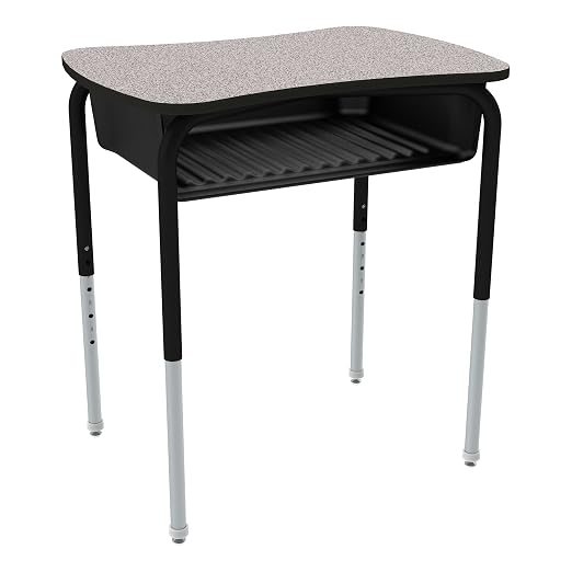 Bow Tie Adjustable Height Open Front Desk with Laminate Top - Gray Nebula Top, Black Book Box, Black Frame (2-Pack)