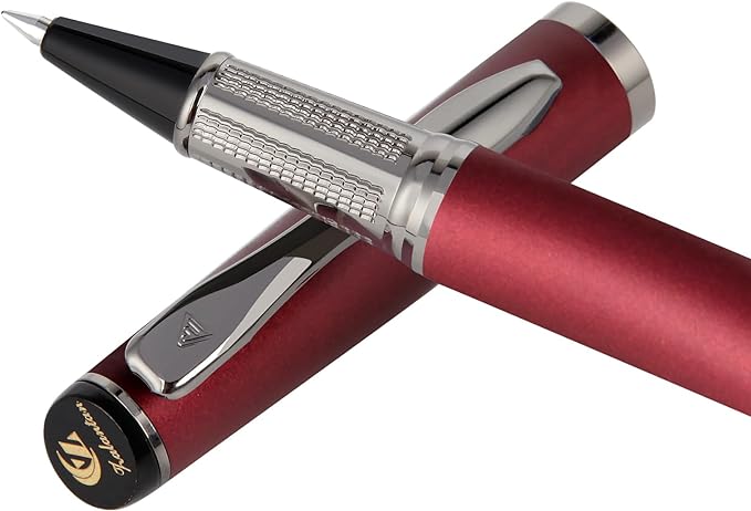 Liquid Ink Rollerball Pen,Luxury Nice Metal pen Smooth writing stylish design effortless writing,fancy pens with gift case for Men & Women with 2 Refills-pear red