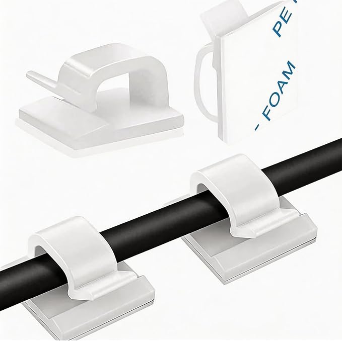 150 PCS Adhesive Cable Wire Clips Black, Outdoor Cable Management Wire Organizer Cord Holder for Under Desk, Car, Wall, TV PC Ethernet Cable (White)