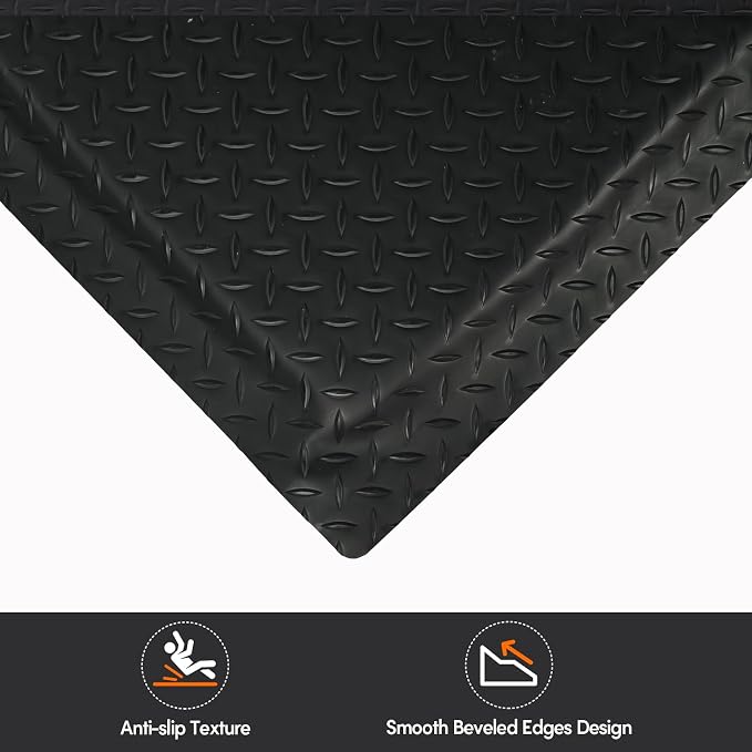 Nisorpa Anti Fatigue Mats Industrial 2' x 3' Ergonomic Standing Mat 15/16" Extra Thick Shop Floor Mat Kitchen Mats Heavy Duty Commercial Diamond Plate Support for Leg & Back Pain, Black