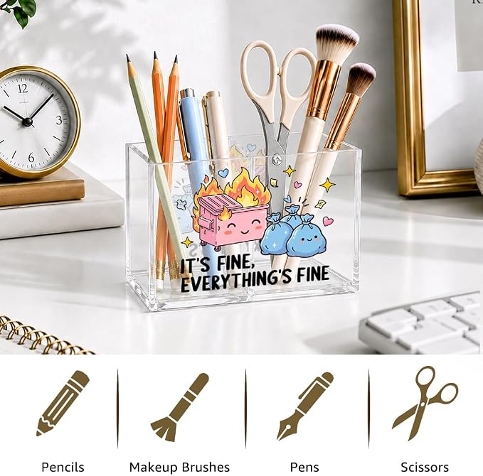 Everything's Fine Acrylic Desk Organizer, 2 Compartment Office Box