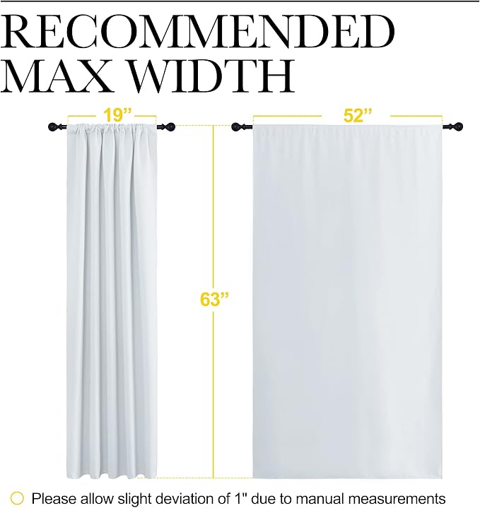 NICETOWN Greyish White Bedroom Curtain Panels - Multi-Function Noise Reducing Performance Window Treatment Thermal Insulated Room Darkening Drapes for Nursery (2 Panels, 52 by 63)