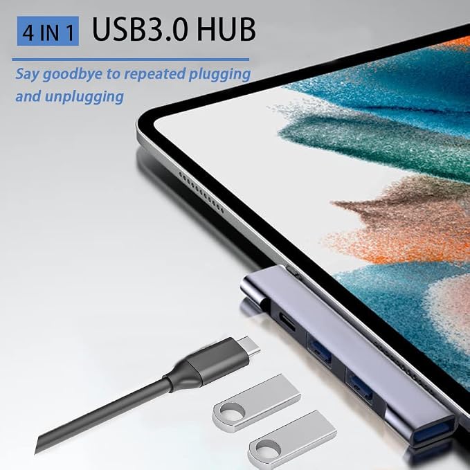 USB C Hub for Laptop, Portable USB C Splitter Multiport Adapter with Type-C Charging Port and USB 3.0 Port for MacBook Pro/Air, Surface Pro, Keyboard, Flash Drive