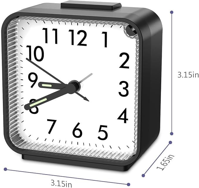 Analog Alarm Clocks, Non Ticking Table Clock with Luminous Hand & Large Display, Battery Powered Silent Bedside Alarm Clock with Snooze & Night Light Function, for Bedroom, Office