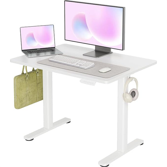 INNOVAR Electric Standing Desk, Adjustable Height Stand up Desks, 40 x 24 Inches Sit Stand up Desk for Home Office Computing, 3-Preset Memory Height Ergonomic Rising Desks, White