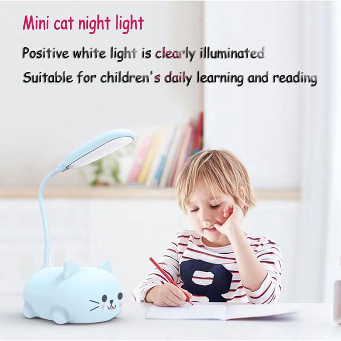 LED Desk Lamp for Kids,Mini Cat Night Light, Cute Cat Foldable USB Rechargeable Reading Light Bedroom Children's Bedside Study (Blue)